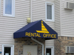 Custom gabled canopy with graphics in Minnesota