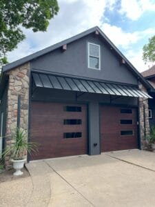 Metal awning over a garage in Minnesota by Acme Awning
