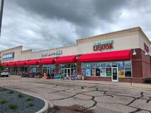 Strip mall remodel with new awnings in Shakopee MN
